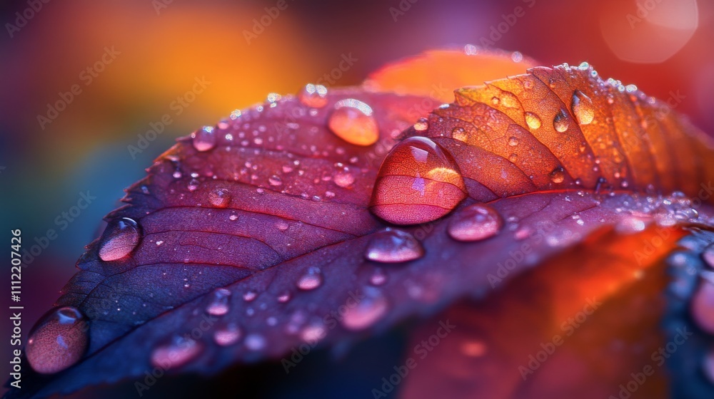 Dewdrops on a vibrant autumn leaf display natures beauty Dewdrops on a vibrant autumn leaf display natures beauty