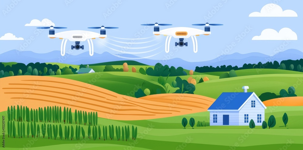 Agricultural drone technology involves using drones to spray water onto crops in the fields. Agricultural drone technology involves using drones to spray water onto crops in the fields.
