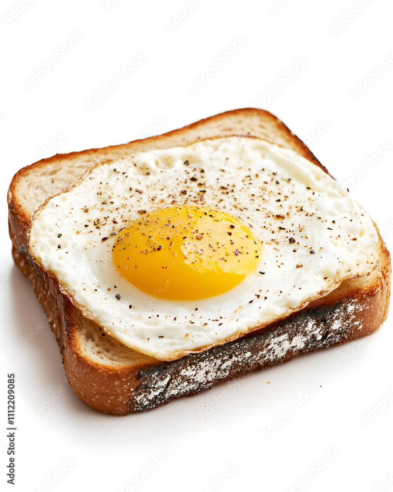 A sunny-side-up egg on toasted bread, seasoned with pepper, ready for breakfast. A sunny-side-up egg on toasted bread, seasoned with pepper, ready for breakfast.