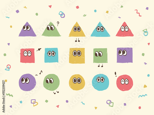 カラフル　ポップ　手書き　図形　顔