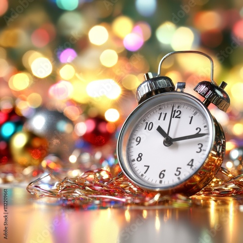 Digital countdown SALE timer surrounded by glowing Christmas lights and festive holiday icons in bold colors