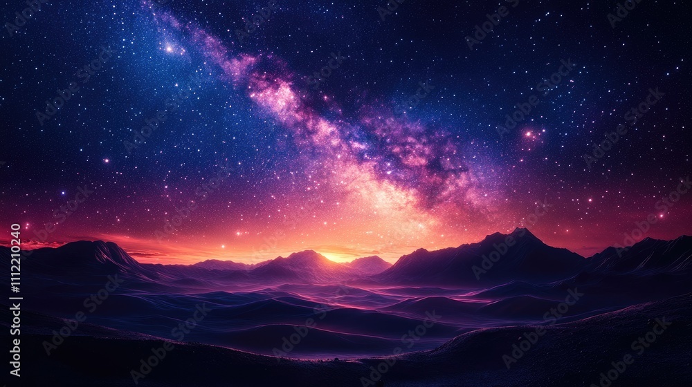 Fototapeta premium Vibrant Milky Way galaxy over majestic mountains at sunset.