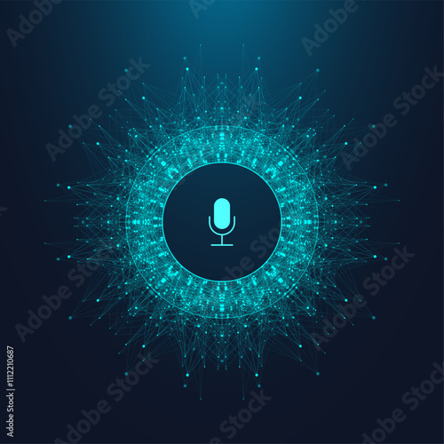 Voice assistant concept. Vector sound wave. Voice and sound recognition equalizer wave flow background. Personal assistant and voice recognition concept gradient vector illustration.