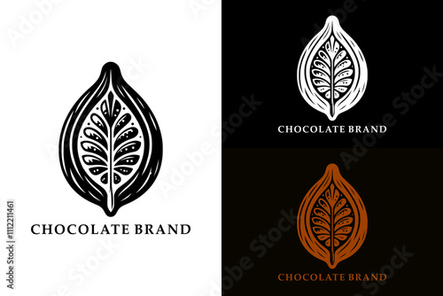 cacao pod, cacao pod split open, cacao seeds, organic, natural, chocolate shop logo, candies, bars, snacks, vector shapes