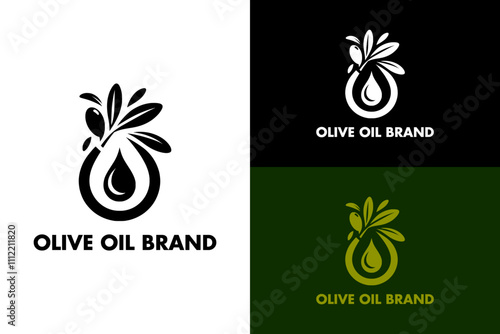 olive oil brand logo, olive leaves, oil drop, organic oil, food, tree, vine, vector graphic, illustration