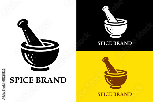 mortar and pestle set, remedies, food, herb, medicine, kitchen, spice brand logo, cook, grind, utensil, vector design