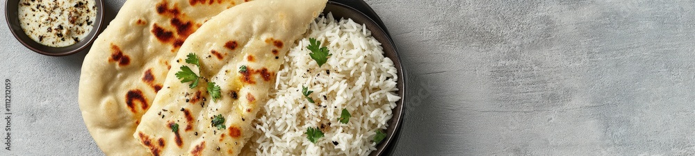 Close-Up of Indian Cuisine with Naan, Rice, and Assorted Curries Close-Up of Indian Cuisine with Naan, Rice, and Assorted Curries