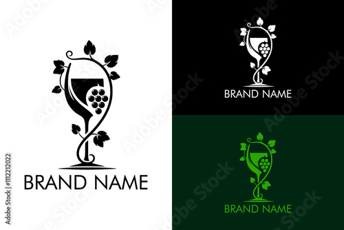 wine glass leaves vine grapes drink juice smoothies brand logo