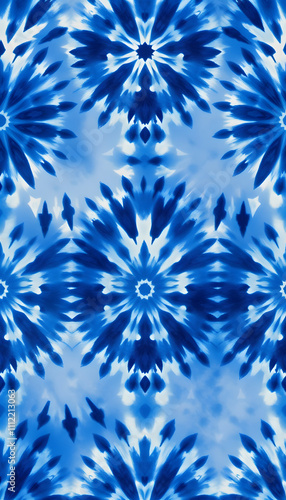 Seamless pattern tie-dye design. Indigo background with watercolor effect. Textile shibori print for bed linen, jacket, package design, fabric and fashion concepts isolated highlighted by white, pn