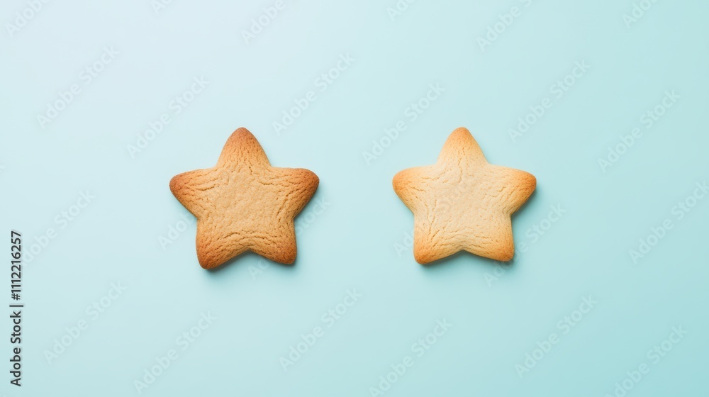 Single gingerbread star cookie on light pastel blue background Single gingerbread star cookie on light pastel blue background