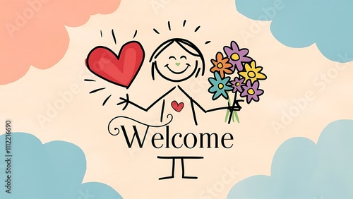 Illustration of Welcome Image, line art style photo