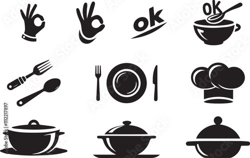 Chef items vector design high quality. Kitchen items vector design full black and white.