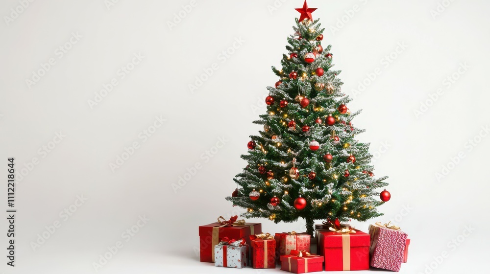 Christmas tree decorative beautiful tree with presents isolated on white background Christmas tree decorative beautiful tree with presents isolated on white background