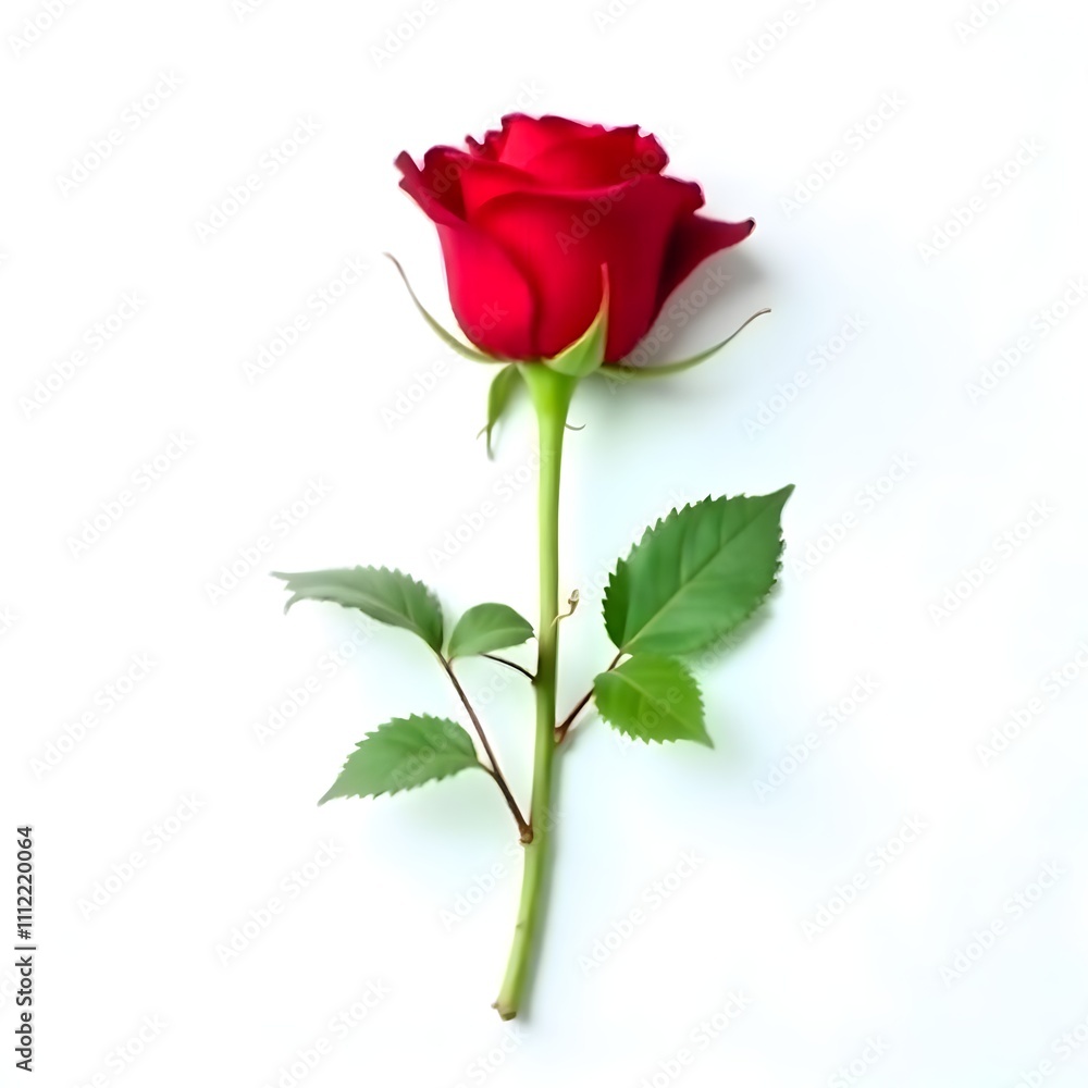 Fototapeta premium Symbolic Elegance of a Red Rose on a Pristine White Background