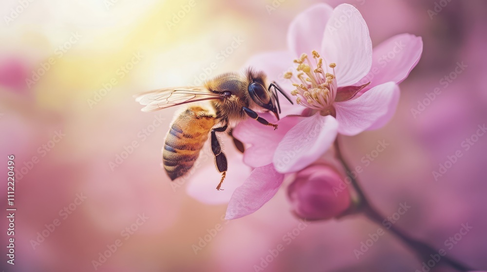 Bee on a delicate pink flower in a vibrant garden setting, bee, nature, insect, pollination, pink flower, garden, bloom Bee on a delicate pink flower in a vibrant garden setting, bee, nature, insect, pollination, pink flower, garden, bloom