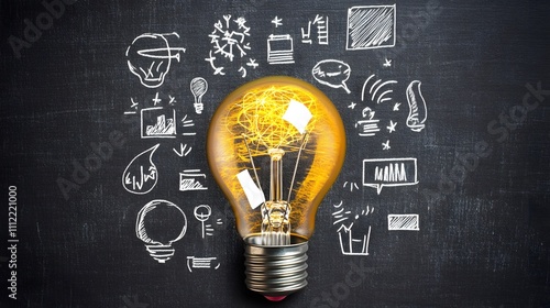 Light bulb shape with business icons, concept of creative innovation for growth