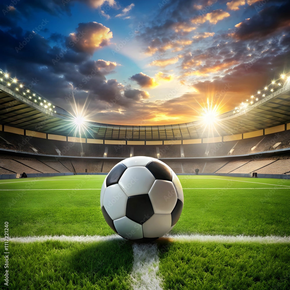 Obraz premium Football on Grass Captured in Detail, Where Every Thread Matters A Moment Frozen, Ready for the Action Ahead