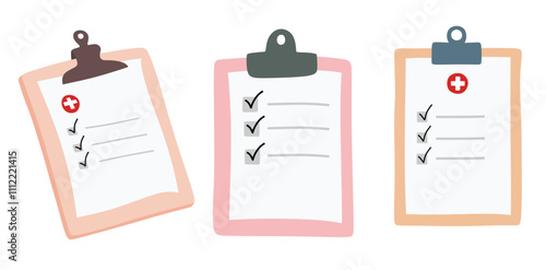 Medical clipboard in the flat style on white background.