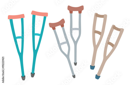 Medical crutch in the flat style on white background.