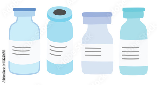 Medical vaccine bottles  in the flat style on white background.