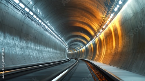 Oval-shaped tunnel with smoothly curving edges and vibrant energy beams, conveying a seamless sense of speed and depth, Photorealistic