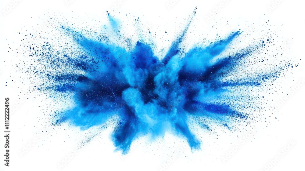 blue powder explosion isolated on white background. blue dust particles splash. Color Holi Festival. Burst of colors series. Vibrant contrast. Celebration and creativity concept background texture blue powder explosion isolated on white background. blue dust particles splash. Color Holi Festival. Burst of colors series. Vibrant contrast. Celebration and creativity concept background texture