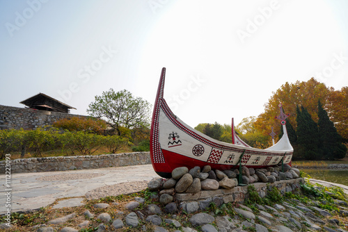 Obraz na płótnie Yamei Fishing Boat in Taiwan Scenic Area of China Ethnic Museum w salonie