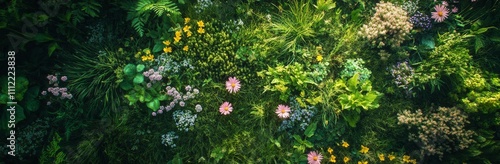 Vibrant wildflower meadow close-up natural landscape high-detail photography serene environment aerial view