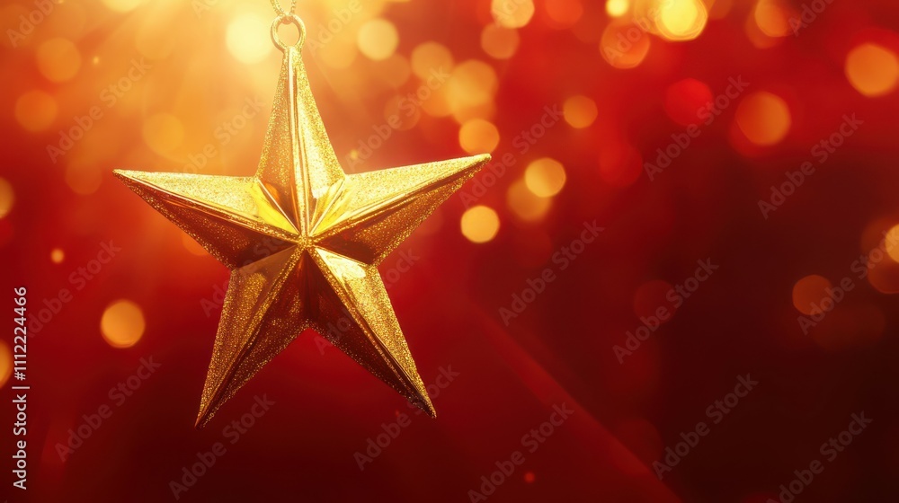 Christmas - Golden Star In Red Shiny Background Christmas - Golden Star In Red Shiny Background