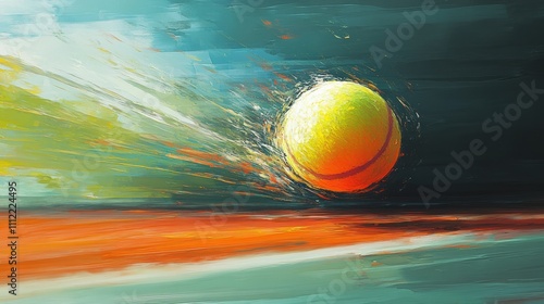 Abstract Tennis Ball Painting  Dynamic Sports Art  Court Action  Motion Blur