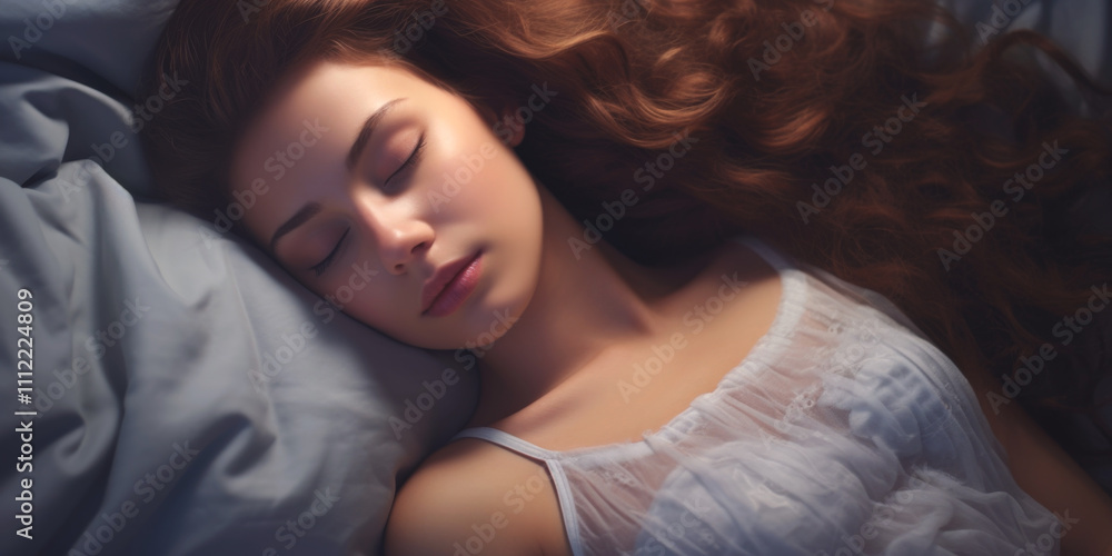 Naklejka premium calmly sleeping woman in his bed Generative AI