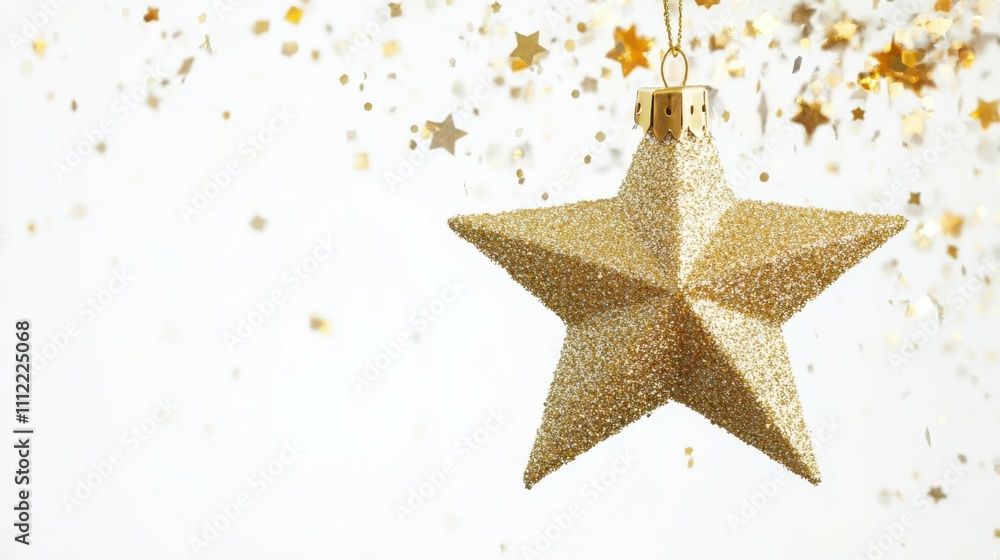 Christmas gold glitter star hanging isolated on white background Christmas gold glitter star hanging isolated on white background