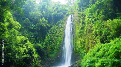 Serene Waterfall in Lush Tropical Rainforest