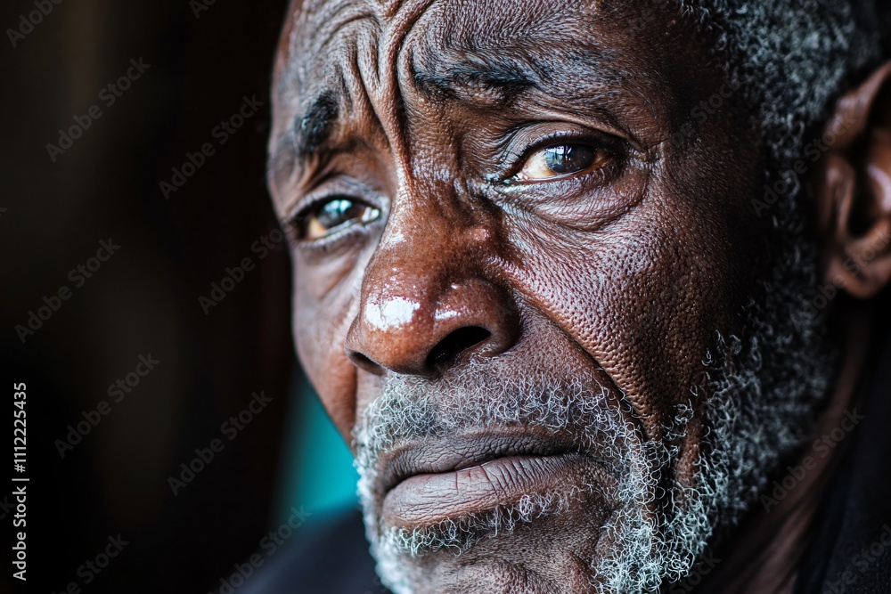Close up portrait of a crying elderly african american man expressing sadness and despair, highlighting the impact of emotions on the human face Close up portrait of a crying elderly african american man expressing sadness and despair, highlighting the impact of emotions on the human face