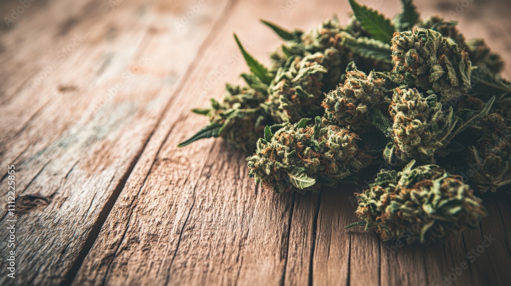 Premium Cannabis Buds on Rustic Wood Premium Cannabis Buds on Rustic Wood