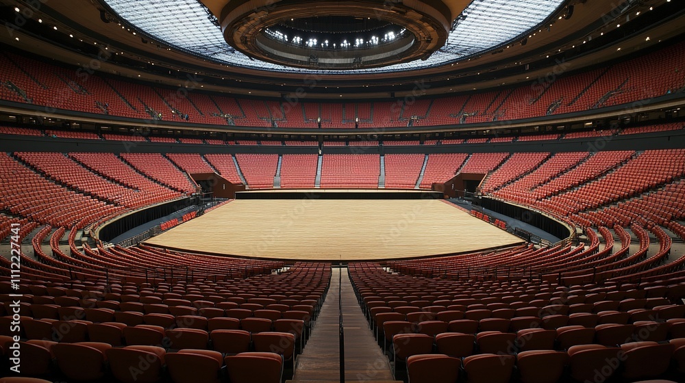 Obraz premium Empty stadium seats, a silent testament to the absence of fans, symbolizing the void left by the lack of human connection and shared experiences in the face of challenges.