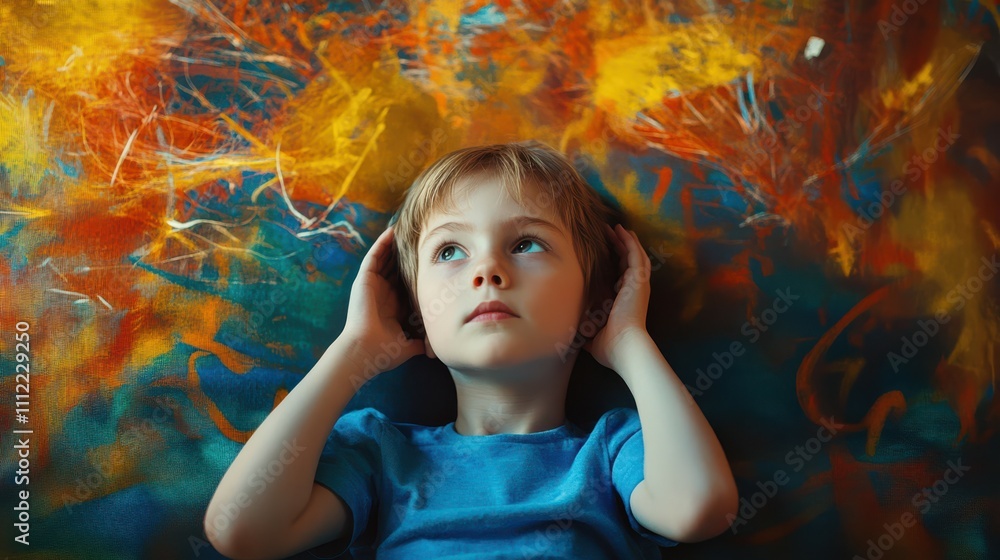 Fototapeta premium Child with ADHD concept. Attention Deficit Hyperactivity Disorder. Chaotic mind. Chaos thinking. Awareness, prevention and treatment.