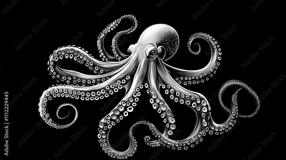 Obraz premium Incredible Commotion of an Octopus, Angry octopus illustration wallpaper