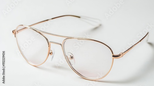 Elegant Eyeglasses with Gold Frame on White Surface