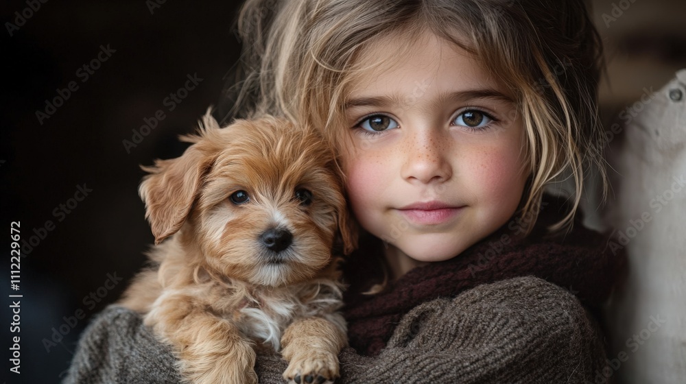 Girl Cuddling Adorable Puppy Together Girl Cuddling Adorable Puppy Together