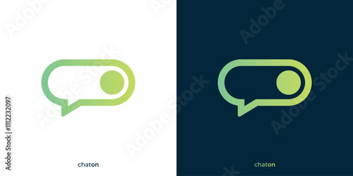 Simple Chat On Logo. Switch On and Bubble Chat Talk Icon Graphic. Chat Bot Logo Design Template.