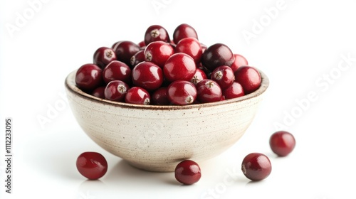 Cranberries in bowl isolated on white background