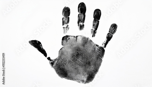 Black hand palm print isolated on white. Biometric identification for forensic criminalistic purposes. photo