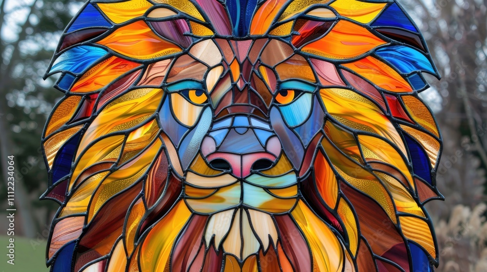 Obraz premium Colorful stained glass lion head