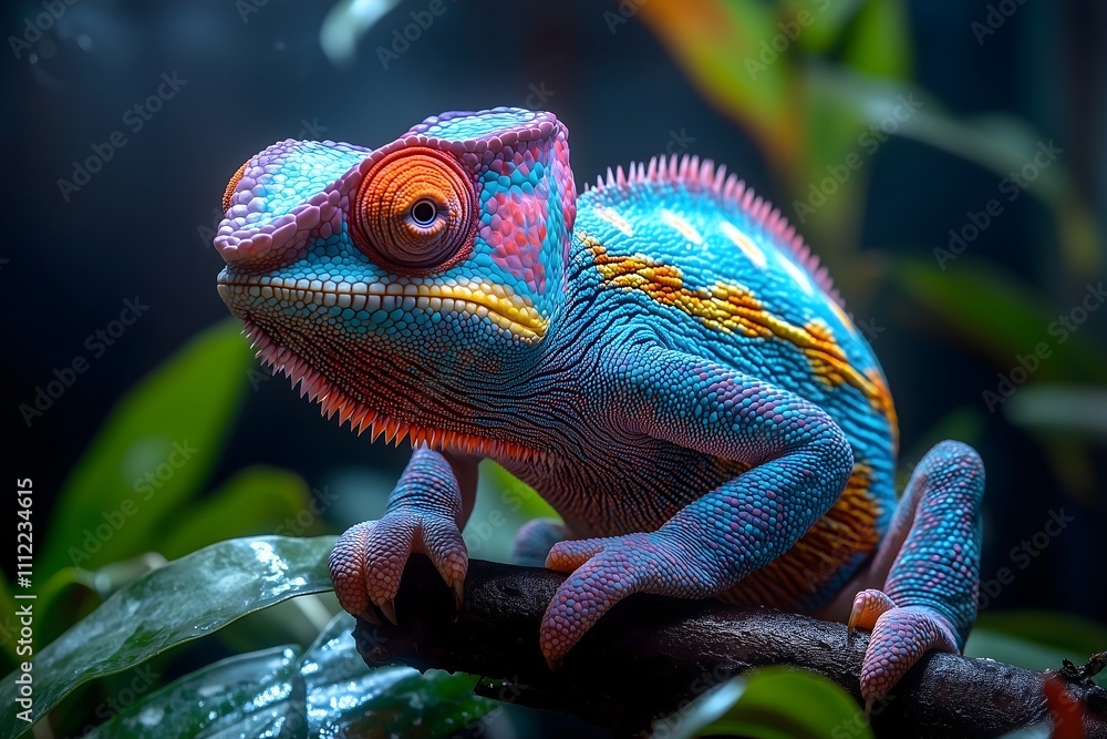Colorful chameleon perched on a branch Colorful chameleon perched on a branch