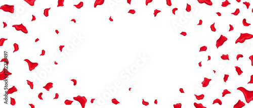 A festive design of rose petals scattering in the air, showcasing tenderness, elegance, and love, perfect for weddings, holidays, and romantic cards.