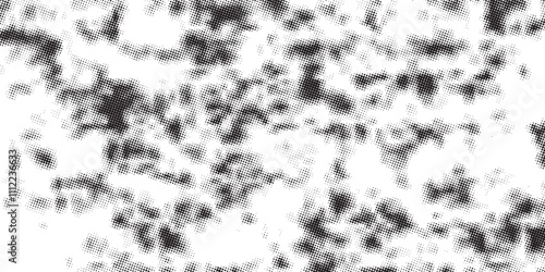 Halftone faded gradient texture. Grunge halftone grit background. White and black sand noise wallpaper. Retro pixilated vector backdrop