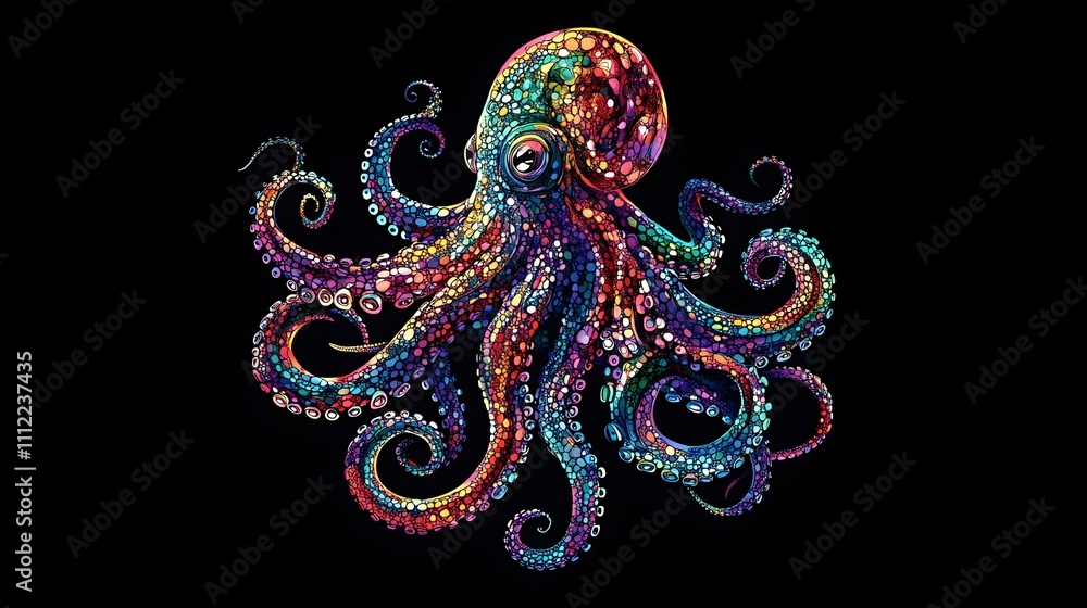 Obraz premium Incredible Commotion of an Octopus, Angry octopus illustration wallpaper