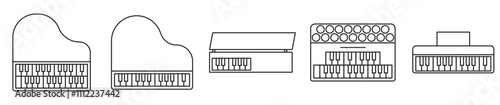 Set of keyboard musical instruments. Keyboard instruments thin line.