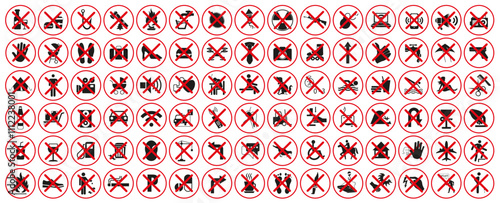 Prohibitory signs. Different types of prohibiting signs. Prohibition of using public property.